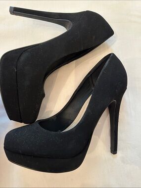 Delicious Black Suede Platform Stiletto Heels 6